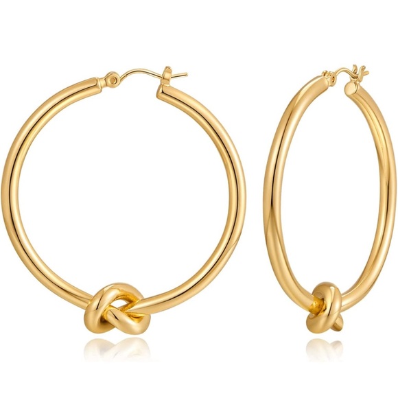 Gold Knot Hoop Earrings - Picture 3 of 5